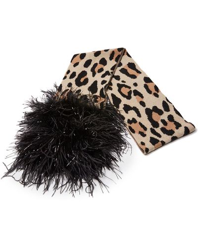 Eugenia Kim Leopard Print Cashmere Feather Trim Scarf - Black