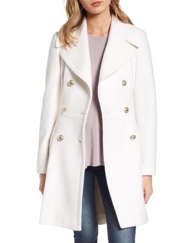 Guess Double Breasted Wool Blend Coat - White