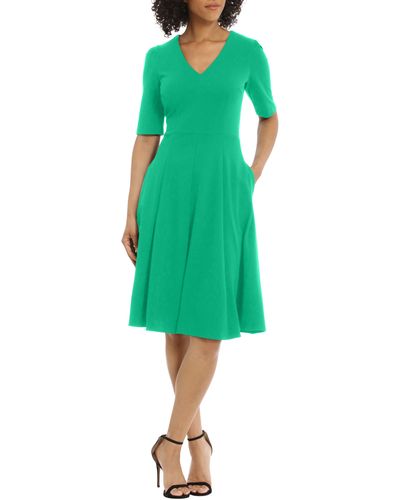 Donna Morgan V-neck Fit & Flare Dress - Green