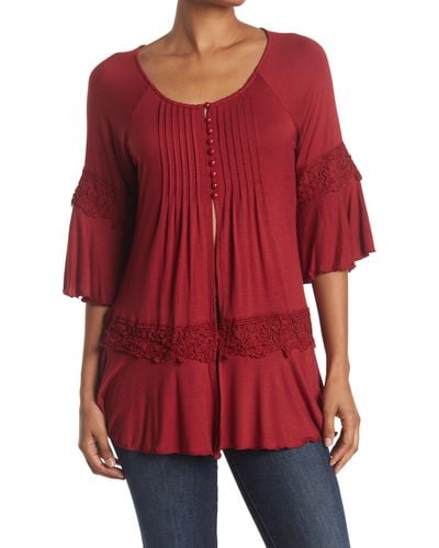 Forgotten Grace Scoop Neck Button Front Tunic - Red