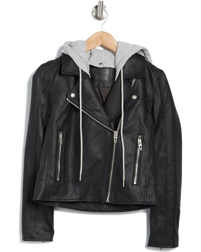 Blank NYC Faux Leather Hooded Crop Moto Jacket - Black