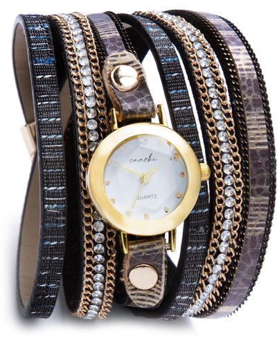 Saachi Leather Strap Bracelet Watch - Black