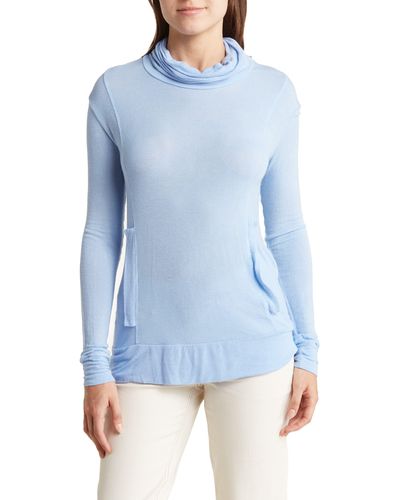Go Couture Turtleneck Banded Sweater - Blue