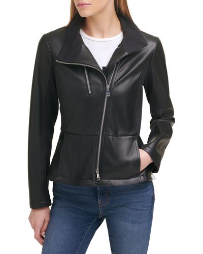 Dkny Women's Garment Dyed Leather Jacket in Black Size Small