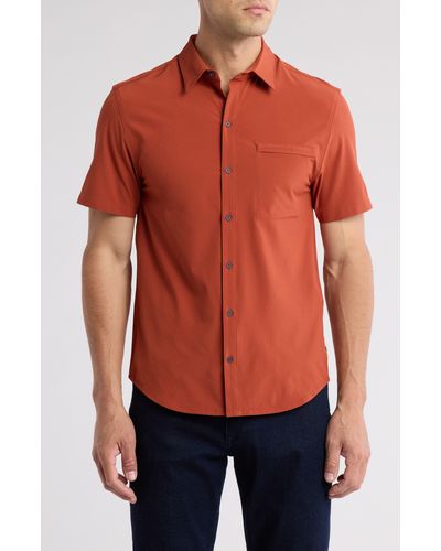COTOPAXI Cambio Trim Fit Solid Short Sleeve Button-up Shirt - Red