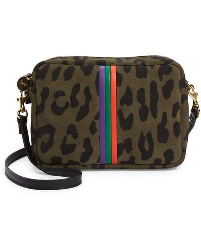 NEW! CLARE V. Midi Sac Suede Army Green Leopard Print Shoulder/Crossbody Bag
