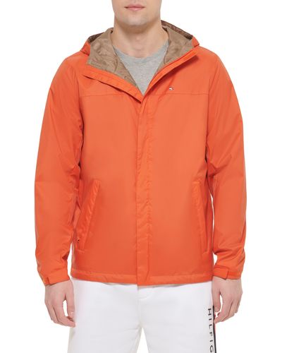 Tommy Hilfiger Hooded Rain Slicker Jacket - Orange