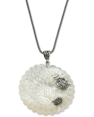 Samuel B. 18k Gold & Sterling Silver Mother-of-pearl Flower Ladybug Pendant Necklace - Metallic