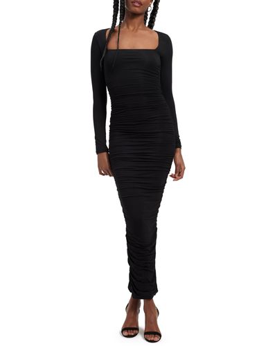 GOOD AMERICAN Ruched Square Neck Long Sleeve Body-con Dress - Black