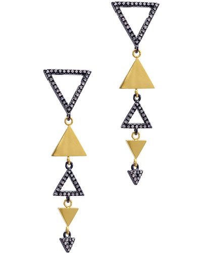 Adornia Fine 14k Gold Plated Sterling Silver Diamond Triangle Drop Earrings - Metallic