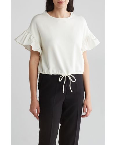 Adrianna Papell Flutter Sleeve Drawstring Hem T-shirt - White