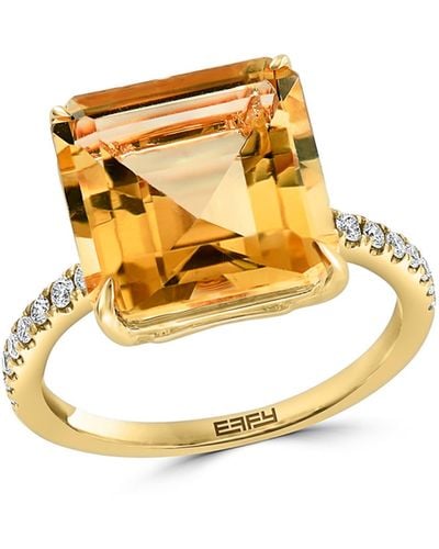 Effy 14k Yellow Gold Citrine & Pavé Diamond Ring - Orange