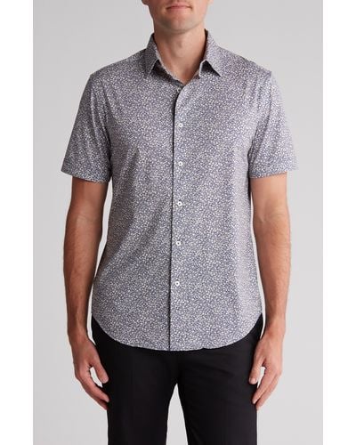 Bugatchi Short Sleeve Woven Shirt - Gray
