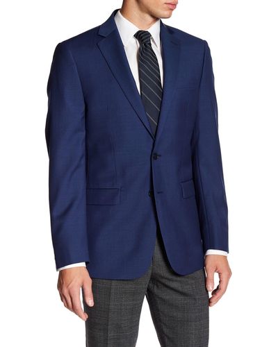 Calvin Klein Solid Blue Wool Suit Suit Separates Jacket