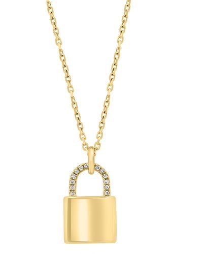 Effy 14k Yellow Gold Diamond Lock Pendant Necklace - Metallic
