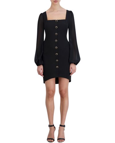 Laundry by Shelli Segal Front Button Laguna Minidress - Black