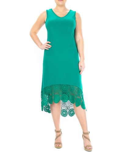 Nina Leonard V-neck Sleeveless Lace Hem High/low Dress - Green