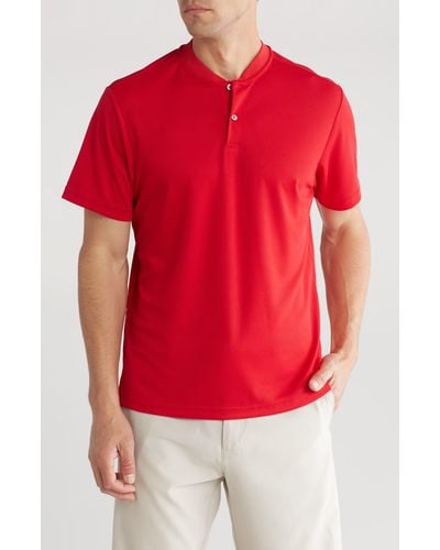 PGA TOUR Short Sleeve Henley Shirt - Red