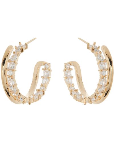 Tasha Double Row Crystal Hoop Earrings - White