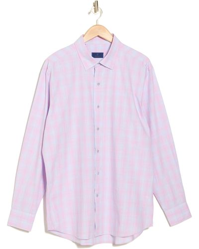 David Donahue Casual Plaid Cotton Poplin Button-down Shirt - Purple
