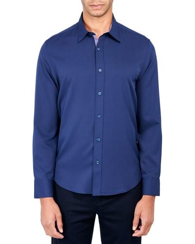 Con.struct Slim Fit Solid 4-way Stretch Performance Button Down Shirt - Blue