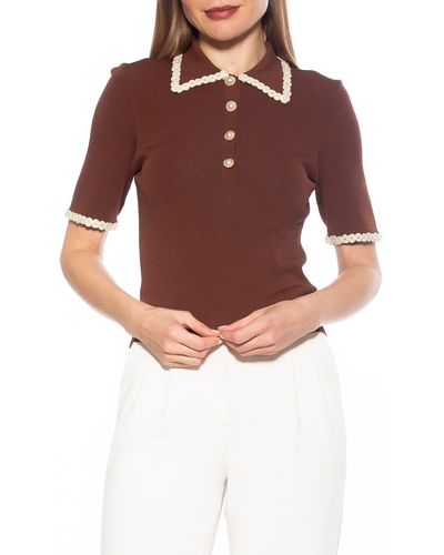 Alexia Admor Collared Knit Short Sleeve Top