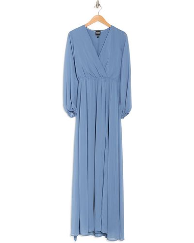 Marina Surplice Long Sleeve Chiffon Maxi Dress In Slate At Nordstrom Rack - Blue