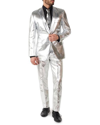 Opposuits Shiny Silver Two Button Notch Lapel Suit - White