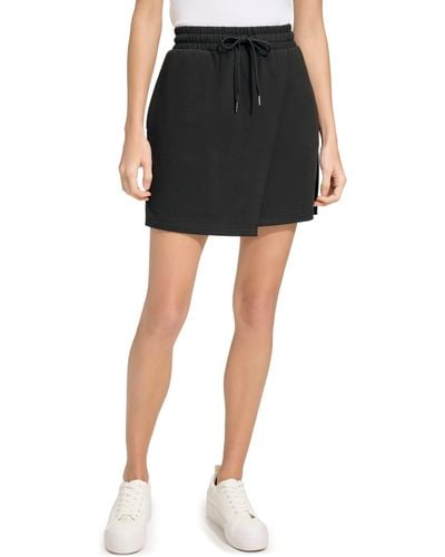 Andrew Marc Twill Faux Wrap Skirt - Black