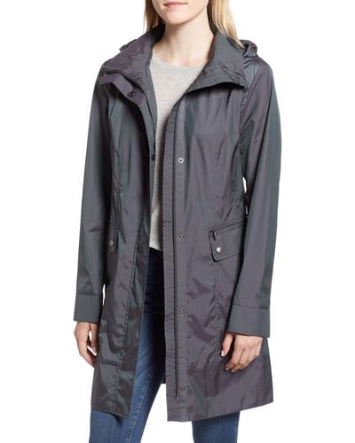Cole Haan Back Bow Packable Hooded Raincoat, Gray