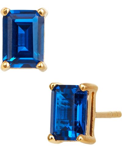 Savvy Cie Jewels Vermeil Sterling Silver Emerald Cut Cz Box Stud Earrings - Blue