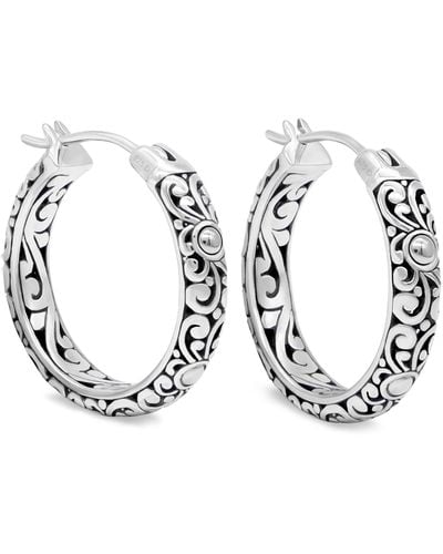 DEVATA Sterling Silver Bali Filigree Hoop Earrings - White