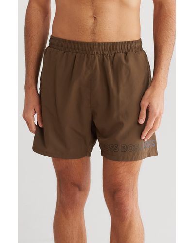 BOSS Recycled Polyester Dolphin Shorts - Brown