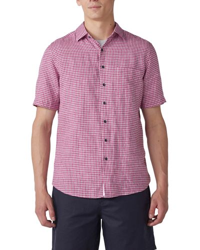 Rodd & Gunn Dunsaddle Check Short Sleeve Linen Button-up Shirt - Purple