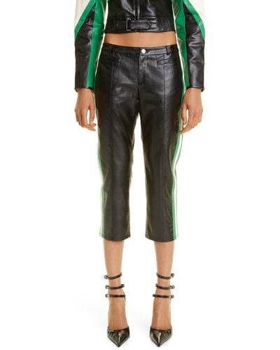 Miaou Stripe Outseam Faux Leather Capri Pants - Green