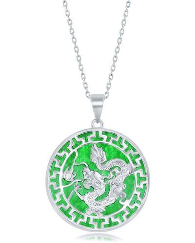 Simona Dragon Round Jade Pendant Necklace - Green