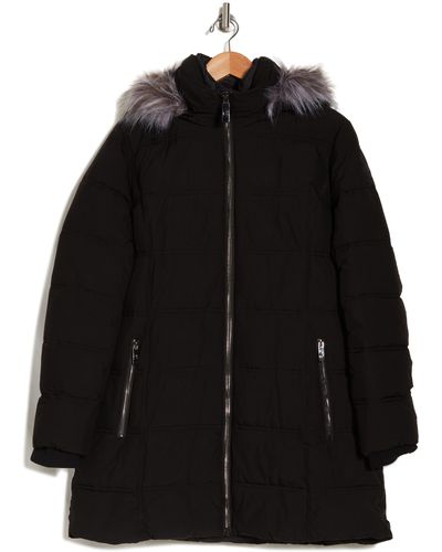 Nautica Hooded Water Resistant Jacket With Faux Fur Trim - Black