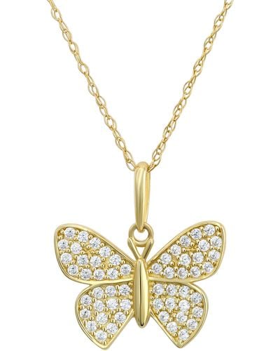 CANDELA JEWELRY 10k Gold Pavé Cz Butterfly Pendant Necklace - Metallic