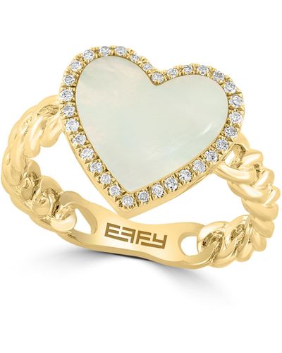 Effy 14k Gold Diamond Halo Mother-of-pearl Heart Ring - Metallic