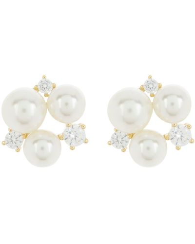 Argento Vivo Sterling Silver Imitation Pearl & Crystal Cluster Stud Earrings - White