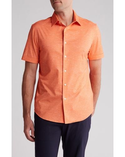 Bugatchi Miles Ooohcotton® Heathered Short Sleeve Button-up Shirt - Orange