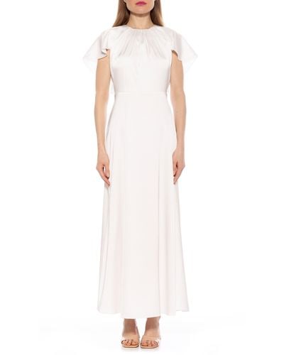 Alexia Admor Danica Capelet Sleeve Satin Maxi Dress - White