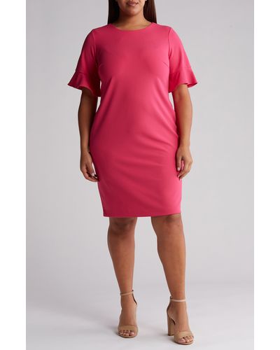 Calvin Klein Ruffle Short Sleeve Sheath Dress - Red