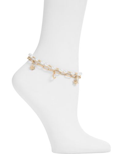 Melrose and Market Set Of 2 Celestial Charm & Imitation Pearl Anklets - White