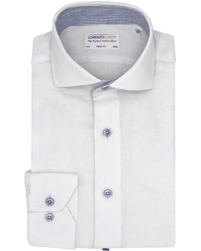 Lorenzo Uomo Solid Linen Trim Fit Dress Shirt - White