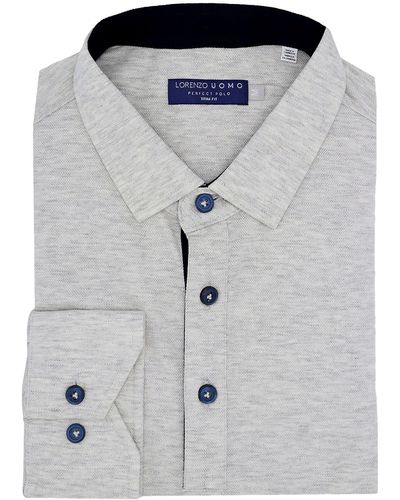 Lorenzo Uomo Trim Fit Long Sleeve Polo Shirt - Gray