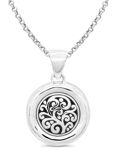DEVATA Sterling Silver Round Filigree Pendant Necklace - White