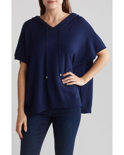 Tahari Short Sleeve Hooded Sweater - Blue
