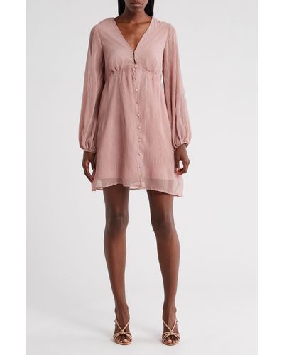 Wishlist Button Front Long Sleeve Dress - Pink