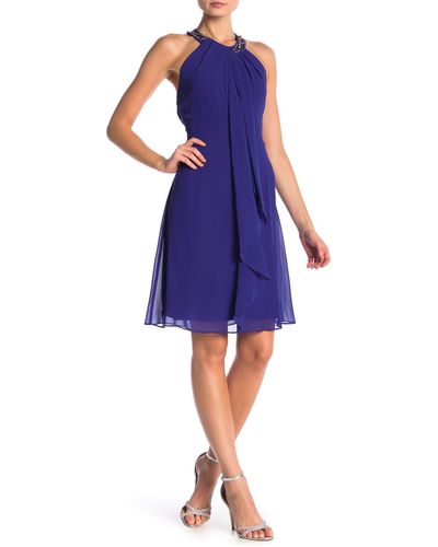 Sl Fashions Embellished Halter Dress - Blue